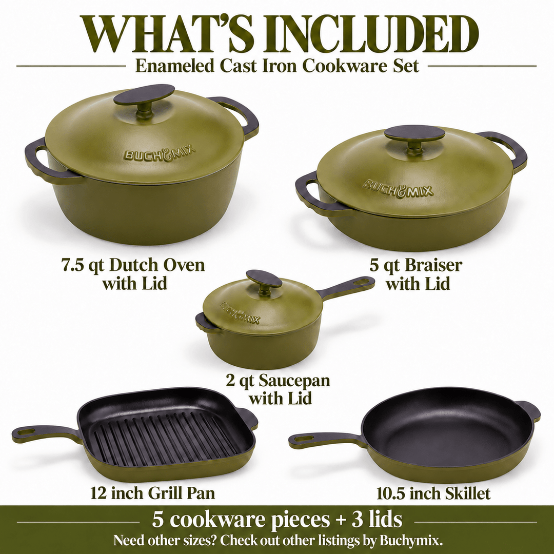 11-pieces Premium Enamel cast Iron Cookware - Buchymix UK