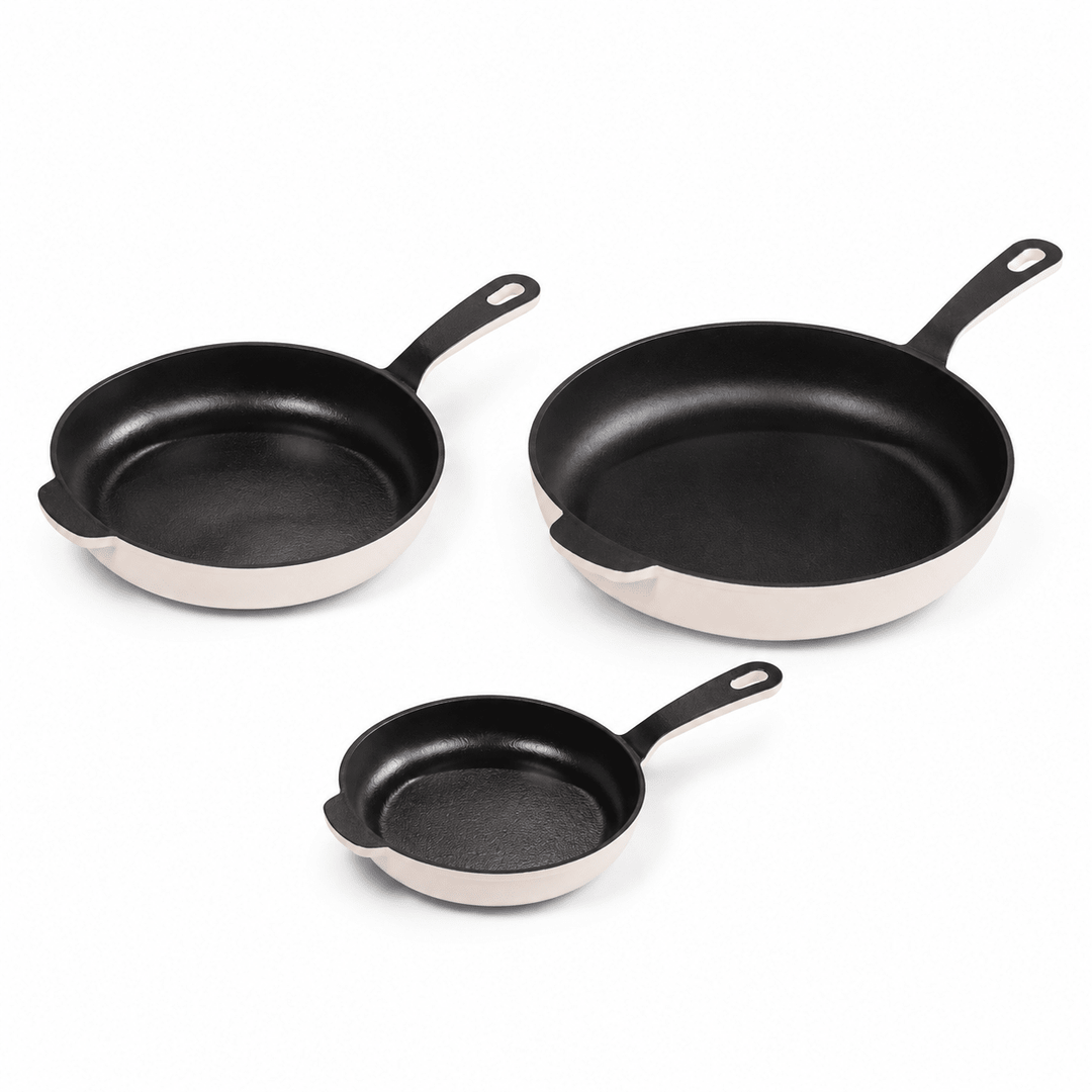 3-Piece Premium Enameled Cast Iron Skillet Set - Buchymix UK