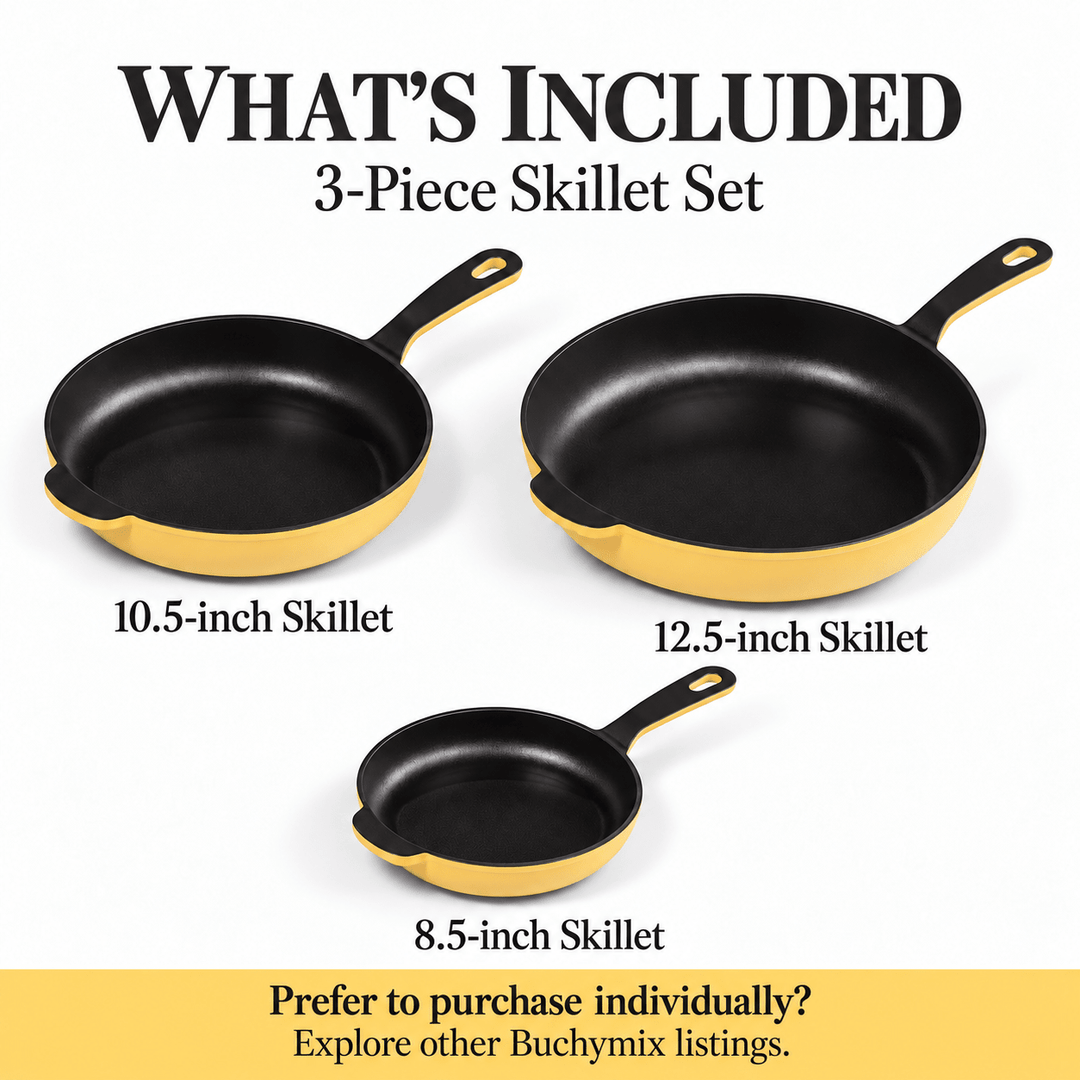 3-Piece Premium Enameled Cast Iron Skillet Set - Buchymix UK