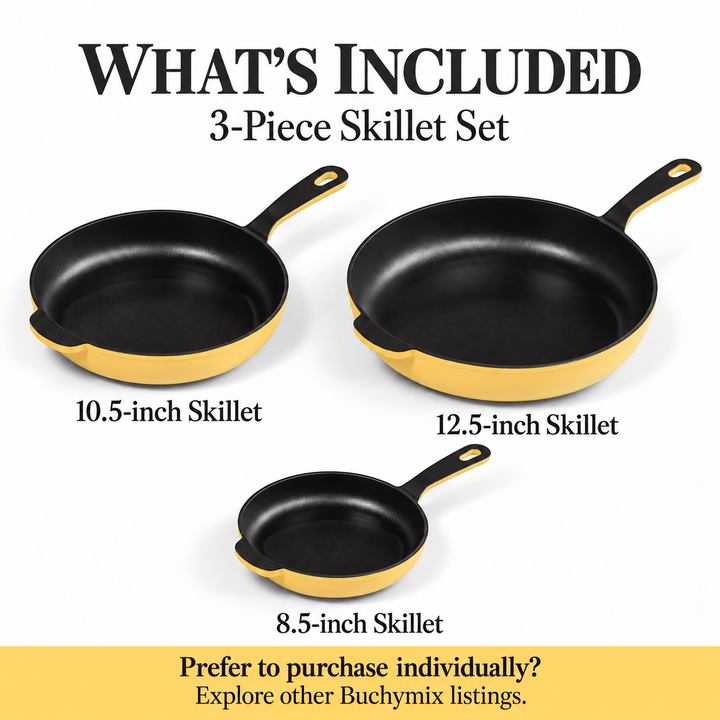 3-Piece Premium Enameled Cast Iron Skillet Set - Buchymix UK