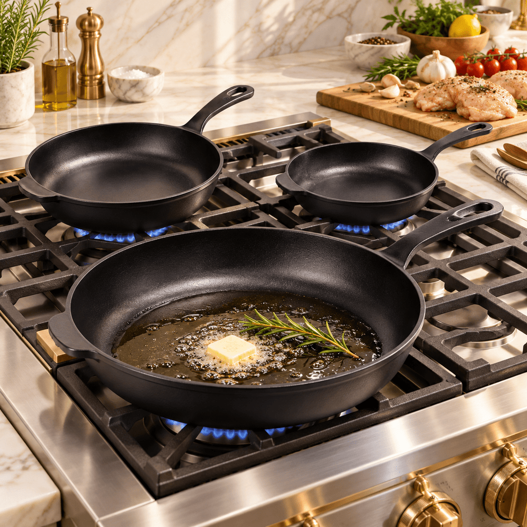3-Piece Premium Enameled Cast Iron Skillet Set - Buchymix UK