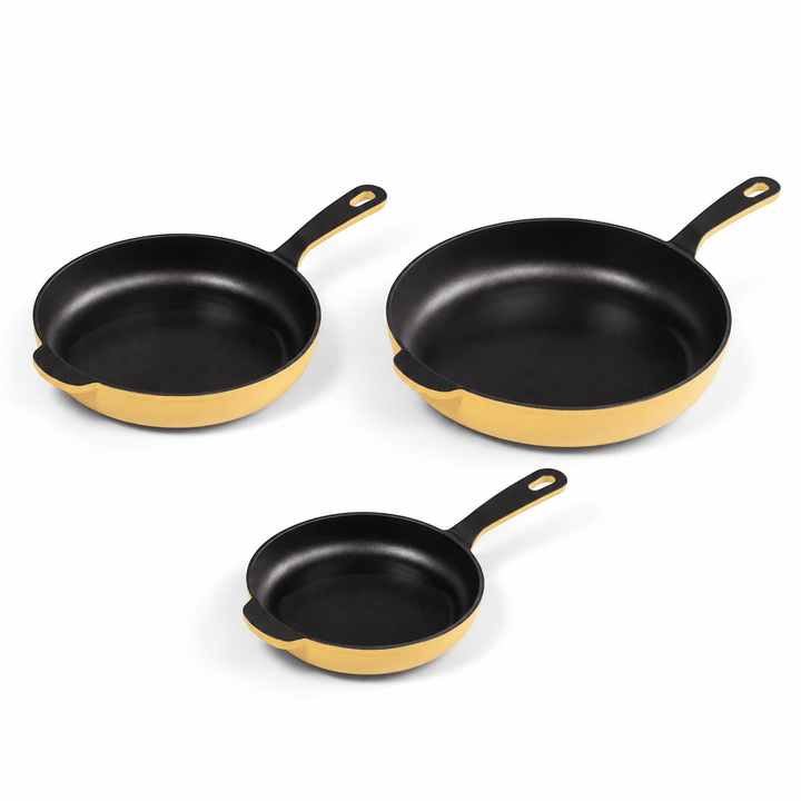 3-Piece Premium Enameled Cast Iron Skillet Set - Buchymix UK