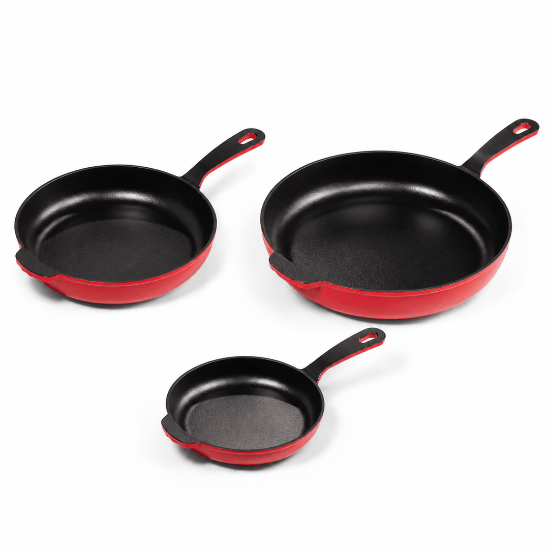 3-Piece Premium Enameled Cast Iron Skillet Set - Buchymix UK