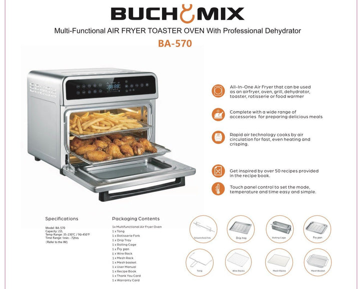 All in one Large Capacity Professional Dehydrator & Air Fryer Oven -22L - Buchymix UK