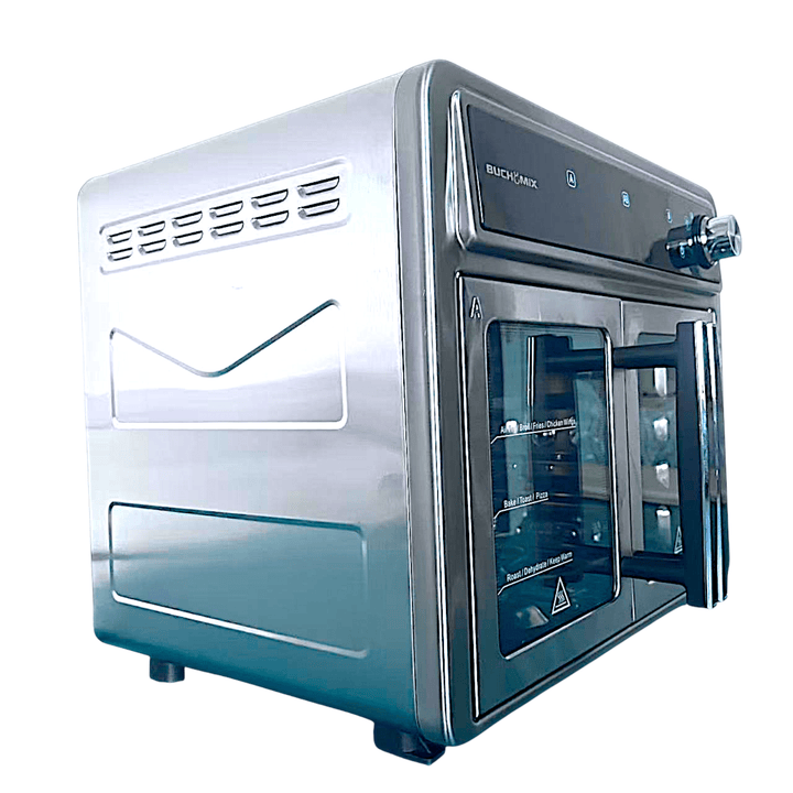 Dual Compartment 28L French Door Air Fryer Oven - All Stainless Steel Accessories - Buchymix UK