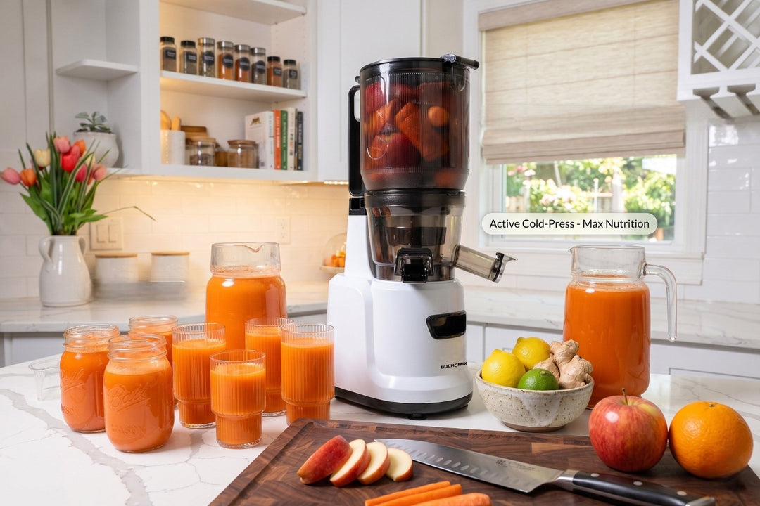 Hands Free Cold Pressed Batch Juicer With Heavy Duty Motor with Citrus Juicer - Buchymix UK