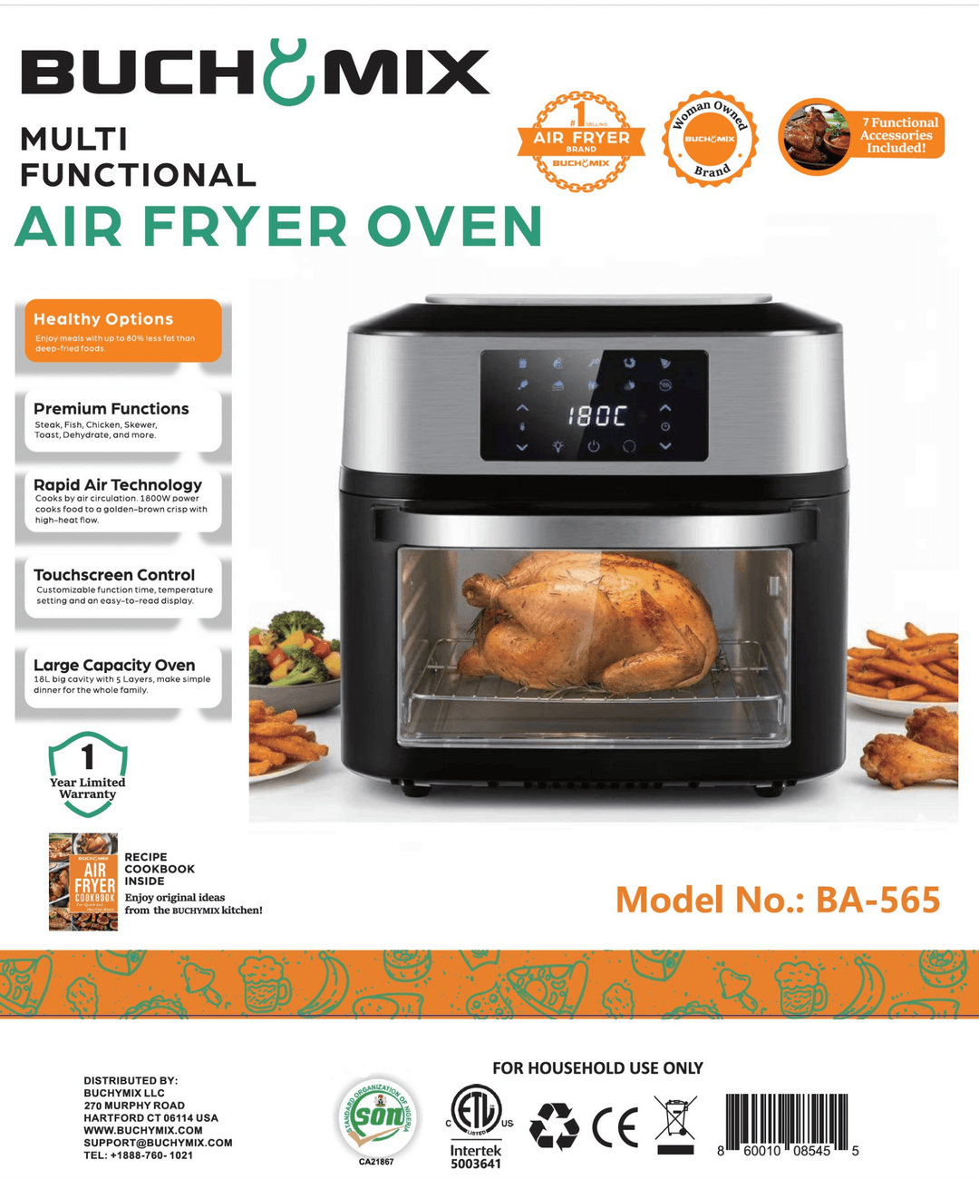 Premium Multifunction Smart Air Fryer Oven - All Stainless Steel Interior - Buchymix UK