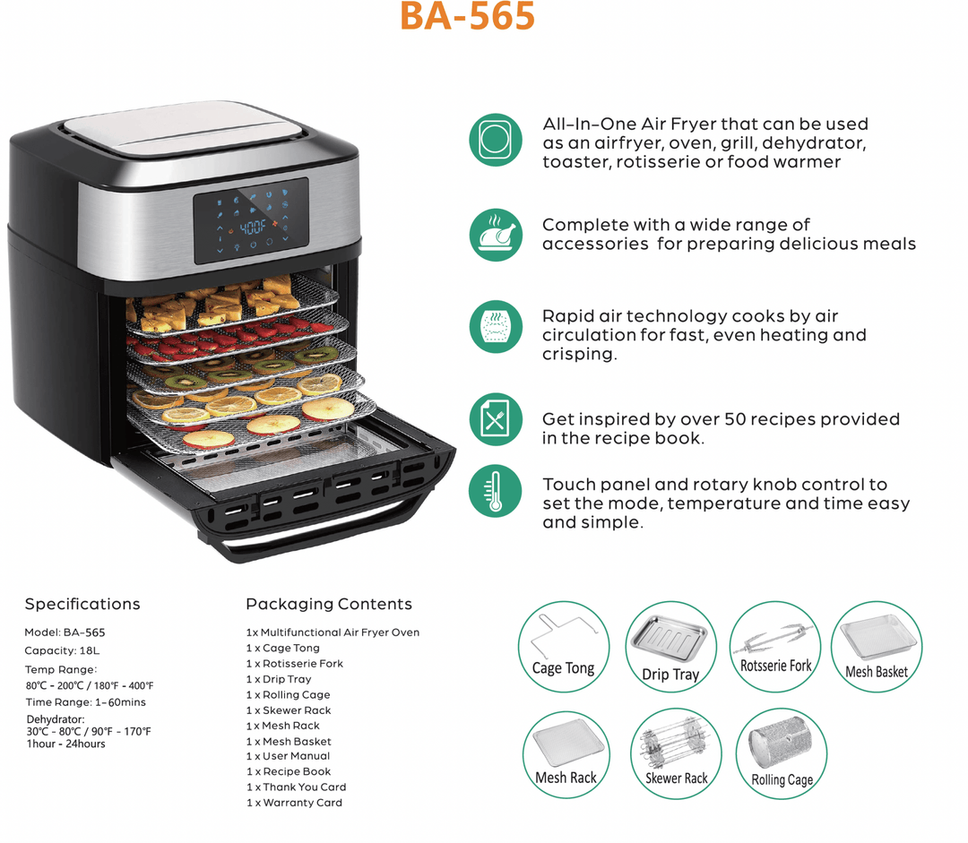 Premium Multifunction Smart Air Fryer Oven - All Stainless Steel Interior - Buchymix UK