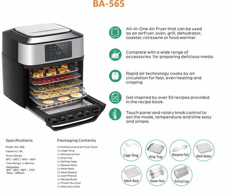 Premium Multifunction Smart Air Fryer Oven - All Stainless Steel Interior - Buchymix UK